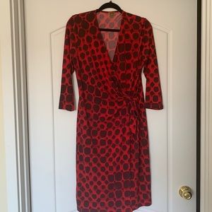 Red Anne Klein Long Sleeve Wrap Dress, Size Large